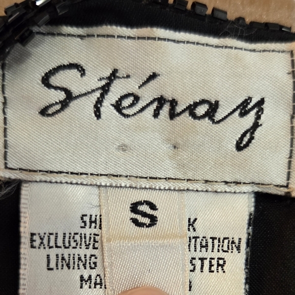 Stenay Black Beaded Floral Silk Blouse With Scalloped Sleeves And Hem Size Small - Picture 5 of 7